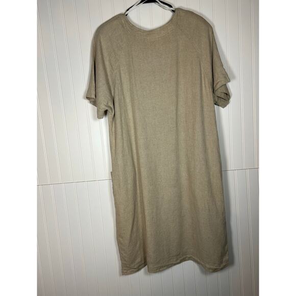 Betsy Lauren VTG Linen Rayon Tan button up Knee Length Dress Women Size 18 - Picture 3 of 10